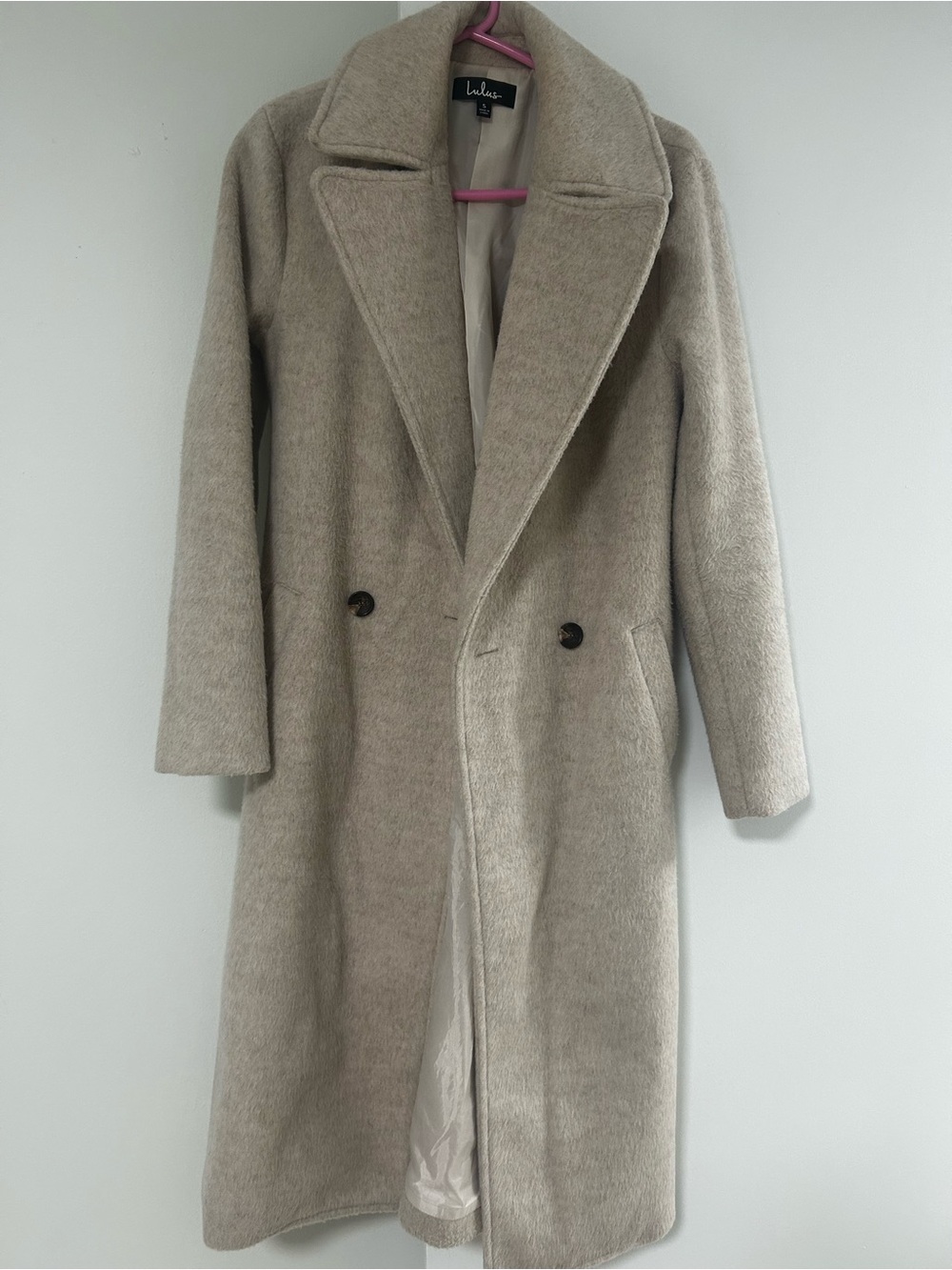 Lulu's Beige Long Wool-Blend Trench Coat